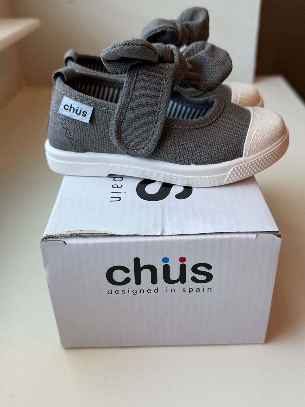 Chus Athena Grey Canvas Bow Mary Jane Sneakers Kids Size 7 EU 23 CH02 - Picture 4 of 5